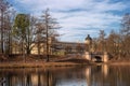 Gatchina Palace. View of the Palace and Karpin bridge from the White Lake. Royalty Free Stock Photo