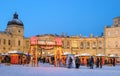 Gatchina, Russia - January 2, 2017: Gatchina Palace, New Year`s Fair on the parade ground.