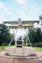 'Farman' plane, Monument 'In honor of the 100th anniversary of the first military airfield in Russia'. Royalty Free Stock Photo