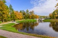 Sightseeing of Saint Petersburg. Picturesque Park in autumn in Gatchina town Royalty Free Stock Photo