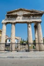 Gate of Athena Archegetis. Remains of Roman Agora in the old town of Athens, Greece