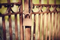 Gate closed on the lock on a rusty chain Royalty Free Stock Photo