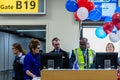 Gate Crew, Flight Crew and Ground Crews celebrating in Columbus Ohio for the last American Airlines Departure of an MD-80 Aircraft