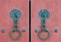 Gate and door lock of Korean Palace closeup Royalty Free Stock Photo