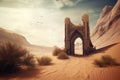 Gate entrance in desert digital art. Generate ai