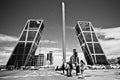 Gate of Europe with Caja Madrid Obelisk Royalty Free Stock Photo