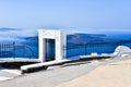 Gate and fence above Aegean Sea at Imerovigli, Santorini, Greece