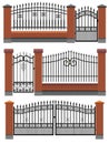 Gate, fences with bricks and metal lattice. Royalty Free Stock Photo