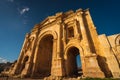 Gate of Hadrian in ruin and ancient city of Roman empire  in Jordanian city of Jerash, Jordan, Arab Royalty Free Stock Photo