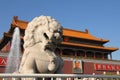The Gate of Heavenly Peace and lion statue in Tiananmen Square, Beijing, China. Royalty Free Stock Photo