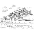 Gate of Heavenly Peace or Tian An Men in Tiananmen Square Beijing China vector illustration sketch doodle hand drawn with black Royalty Free Stock Photo