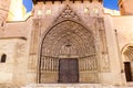 Gate of the Holy Cathedral of the Transfiguration of the Lord in Huesca, Spai Royalty Free Stock Photo