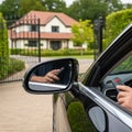 Gate home security with remote control technology and automatic driveway entrance access system Royalty Free Stock Photo