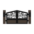 Gate with iron fence door and metal cartoon manor decoration. Front entrance from ironwork grid vector illustration. Old lattice Royalty Free Stock Photo