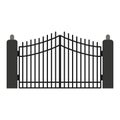 Gate with iron fence door and metal cartoon manor decoration. Front entrance from ironwork grid vector illustration. Old lattice Royalty Free Stock Photo