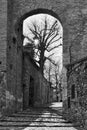 Gate and medieval street in Santarcangelo di Romagna Royalty Free Stock Photo