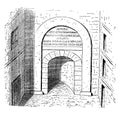 Gate of Spoleto, in rome, vintage engraving