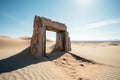 Gate stone entrance in infinite sand digital art. Generate ai