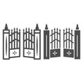 Gate to cemetery line and solid icon, Halloween concept, cemetery sign on white background, graveyard fence icon in Royalty Free Stock Photo