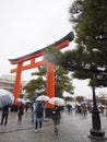 Gate to shrine under rainy day