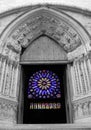 Saint Denis Cathedral Gate to South Transept and Beautiful Stained-Glass Windows, Paris, France Royalty Free Stock Photo