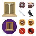 A gate to the treasure, a shield for protection, a mug with a bra, a sword. Vikings set collection icons in cartoon,flat