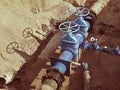 Gate valves underground, water pipeline valve on a blue pipeline after reconstruction. Royalty Free Stock Photo