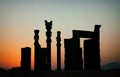 Gate of Xerxes Palace Silhouetted against Sunset in the Ruins of Ancient Persepolis