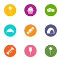 Gateau icons set, flat style