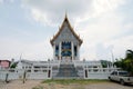 Gated entrance to the ordination hall, or ubosot, at Wat Kaen Lek, a Buddhist temple in Phetchaburi, Thailand