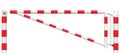 Gated Road Barrier Closeup, Roadway Gate Bar In Bright White And Red, Traffic Entry Stop Block And Vehicle Security Point Gateway