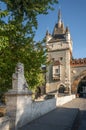 Gatehouse Tower and Lion Sculpture at Vajdahunyad Castle - Budapest, Hungary Royalty Free Stock Photo