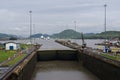 Gates and basin of Miraflores Locks Royalty Free Stock Photo