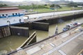 Gates and basin of Miraflores Locks Panama Canal Royalty Free Stock Photo