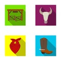 Gates, a bull`s skull, a scarf around his neck, boots with spurs. Rodeo set collection icons in flat style vector symbol Royalty Free Stock Photo