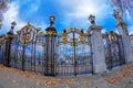 Gates with golden details. Entrance of Green Park next to Buckingham Palace Royalty Free Stock Photo