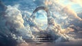 Gates of Heaven. Conceptual image of stairs leading to heaven with clouds and arch.Gates of Heaven Royalty Free Stock Photo