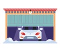 Gates with lifting mechanism, place for automobile parking. Garage, vehicle storage space with car