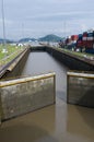 Gates of the Miraflores Locks partially open