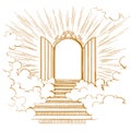 Gates of Paradise, entrance to the heavenly city, meeting with God, symbol of Christianity hand drawn vector