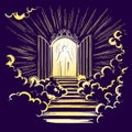 Gates of Paradise, entrance to the heavenly city, meeting with God, symbol of Christianity hand drawn vector