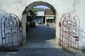 Gates with steel trellis fences on the thick walls of the fort access