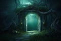 Gates to eternity in green forest. Generate Ai Royalty Free Stock Photo