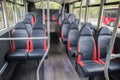 Inside interior of modern bus double decker bus showing seating area with leather seats