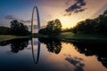 Gateway Arch National Park at sunset with the reflecting pond in St Louis, Missouri, United States Royalty Free Stock Photo