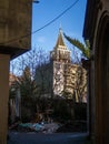 Gateway behind the attraction. Construction debris in a downtown backyard Royalty Free Stock Photo