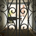 Gateway behind the wrought-iron gates fragment Royalty Free Stock Photo