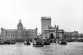 The Gateway of India and boats in the background Taj Mahal Hotel, Mumbai, India. Royalty Free Stock Photo