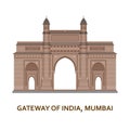 Gateway of India, Mumbai. Indian most famous sight. Architectural building. Famous tourist attractions. Vector