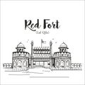 Red fort ir lal qila old delhi  india sketch Royalty Free Stock Photo